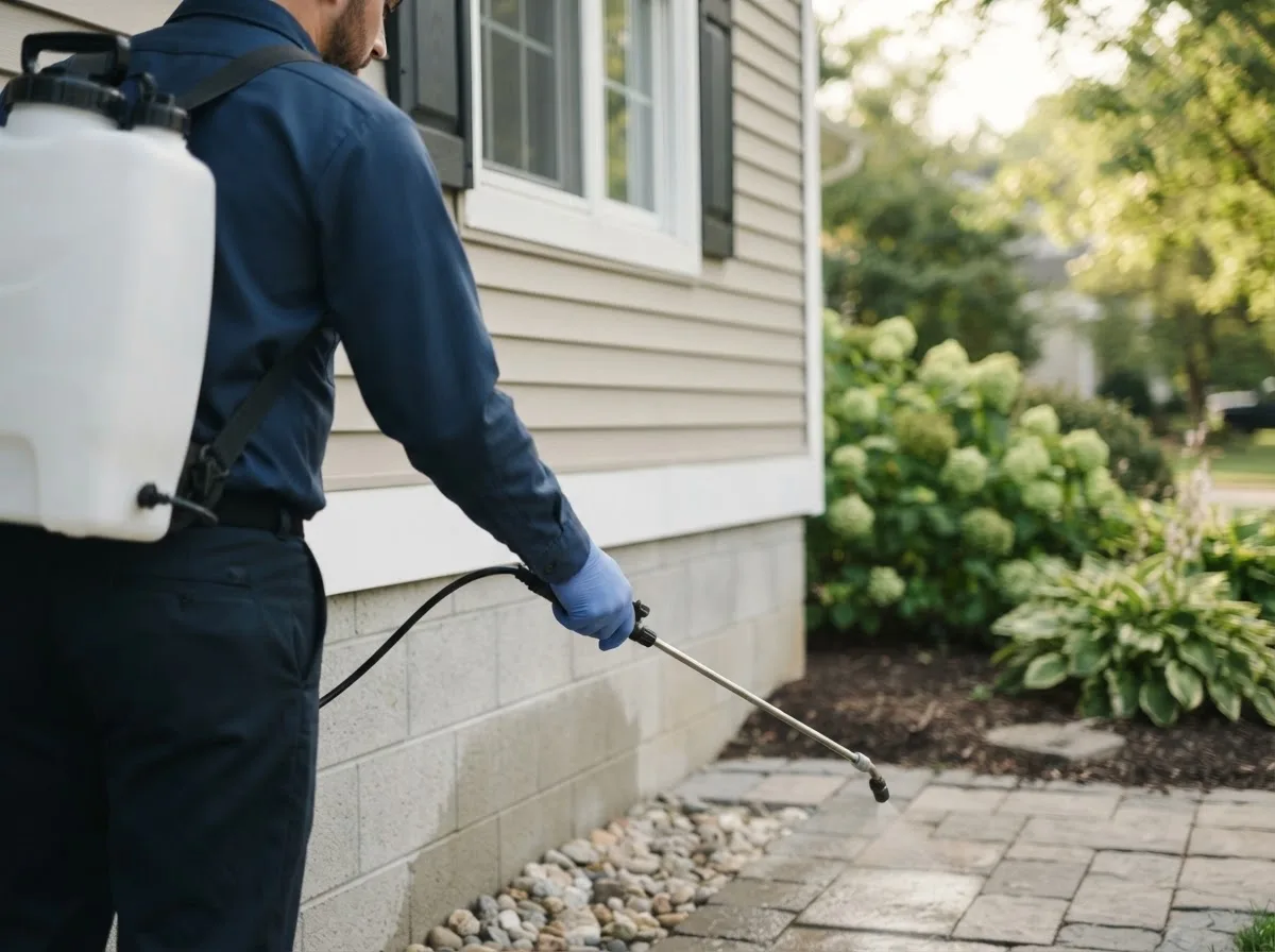 Pest control technician inspecting a home in Como, TX